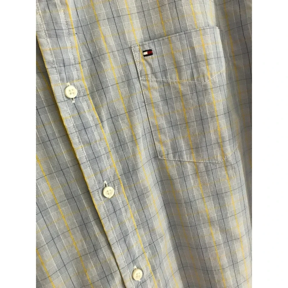 tommy hilfiger mens‎ xl blue plaid retro button front shirt